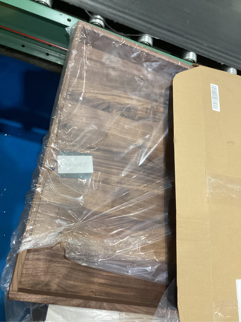 Condition photo showing New/Like New for 24 x 24 inches extra large square black walnut wood ottoman tray with handles, serve tea, coffee or breakfast in bed, classic wooden decorative serving tray