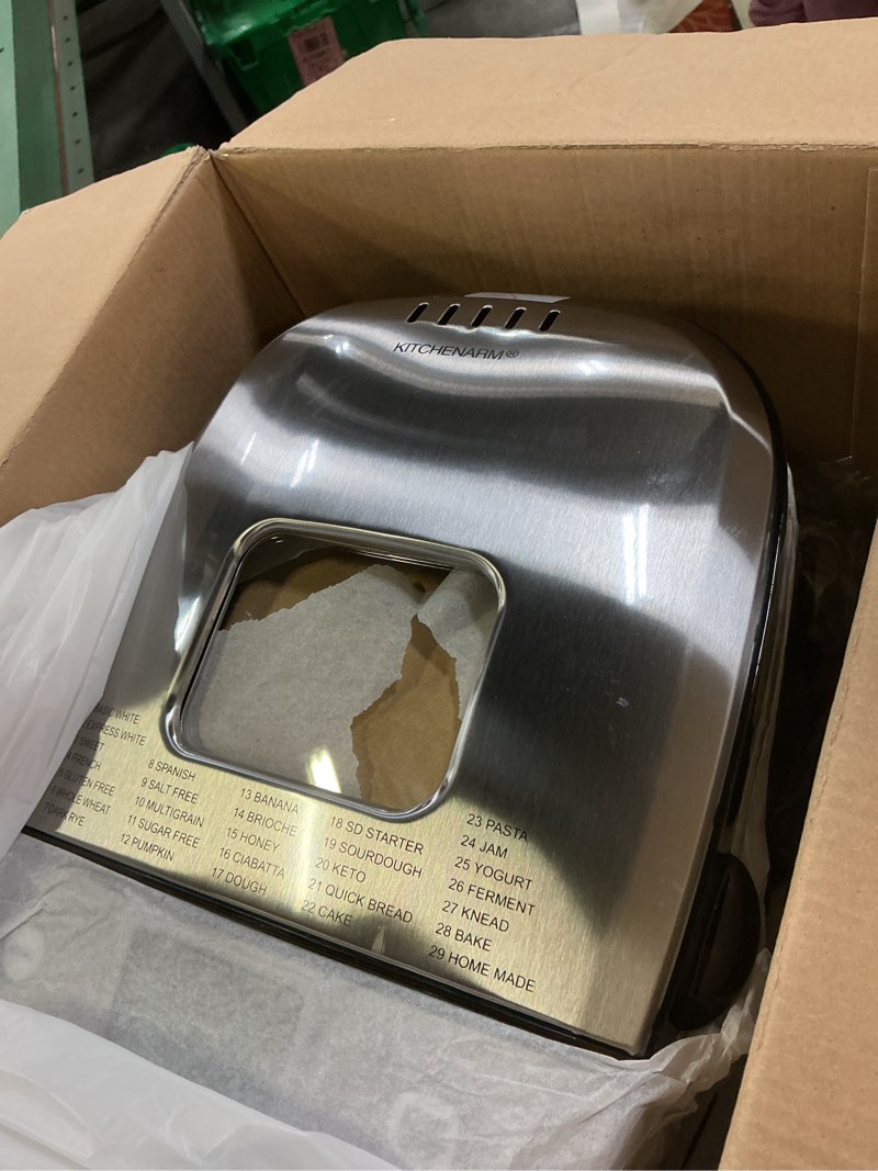 Condition photo showing Good Condition for kitchenarm 29-in-1 smart bread machine with gluten free setting 2lb 1.5lb 1lb bread maker machine with homemade cycle - stainless steel breadmaker with recipes whole wheat bread making machine 29 programs - 3 loaf sizes - 3 crust colors stainless steel