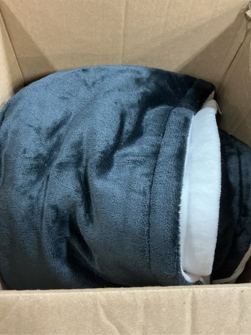 Condition photo showing As Is for electric heated blanket, soft flannel fabric heating blanket features 5-level temperature adjustment machine washable etl certified double-sided heating blue & white