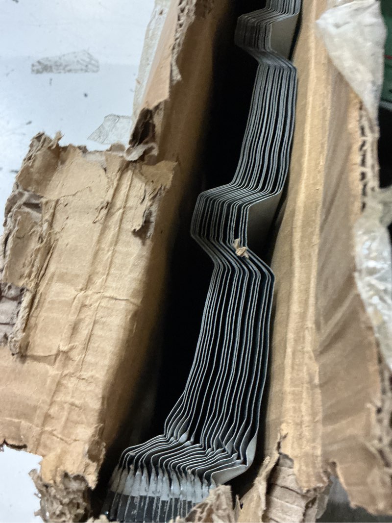 Condition photo showing As Is for 18 pcs galvanized steel roof panels l42.68×w17.78 inch corrugated metal sheets used for industrial plants, warehouses, roof construction of various buildings (grey)
