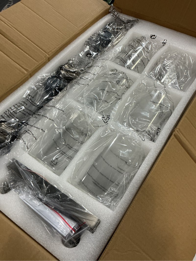 Condition photo showing Good Condition for 6-Light Kitchen Island Lighting with Glass Shade and Adjustable Rods, Brushed Nickel Dining Room Light Fixture Over Table, Farmhouse Linear Chandelier Pendant Light for Kitchen Living Room 49in Brushed Nickel