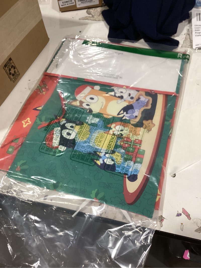 Condition photo showing New/Like New for hallmark bluey christmas red and green gift bag bundle (2 bags: 10" large horizontal and 15" extra large) for kids, grandchildren, boys, girls