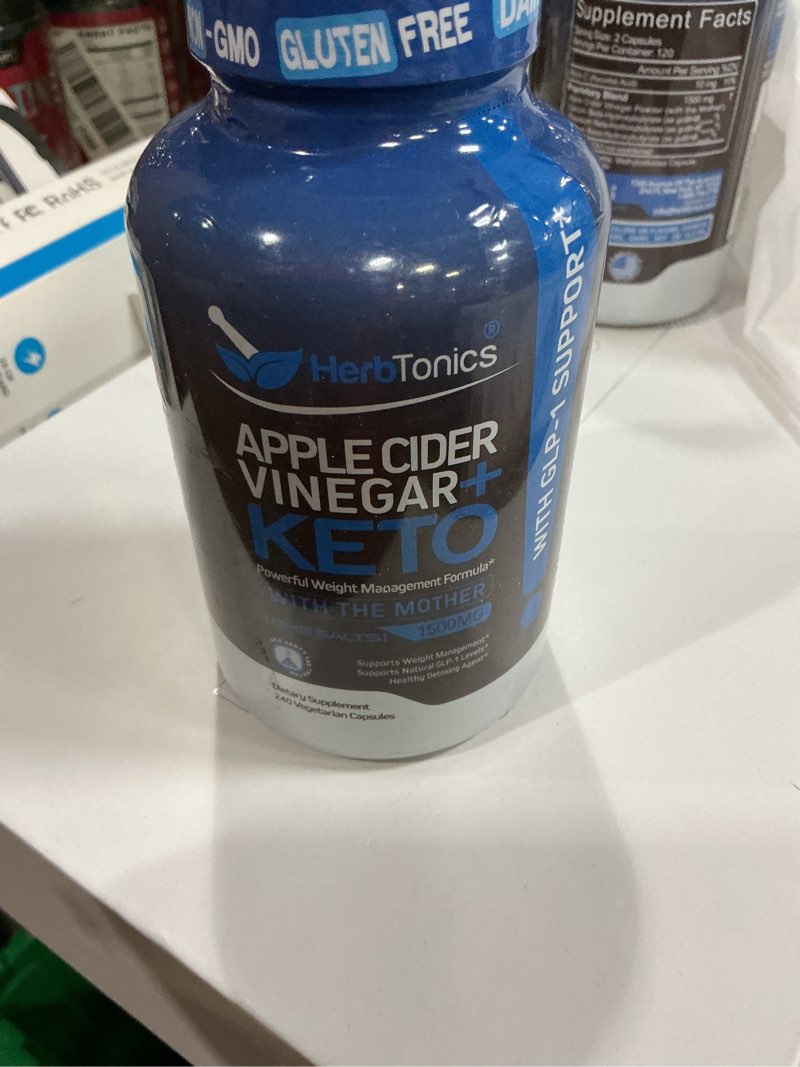 Condition photo showing New/Like New for ((exp 02/29))herbtonics apple cider vinegar + keto bhb capsules | glp-1 support for appetite, cravings & weight management | metabolism support with satiety support | 240 capsules - 4 month supply 240 count