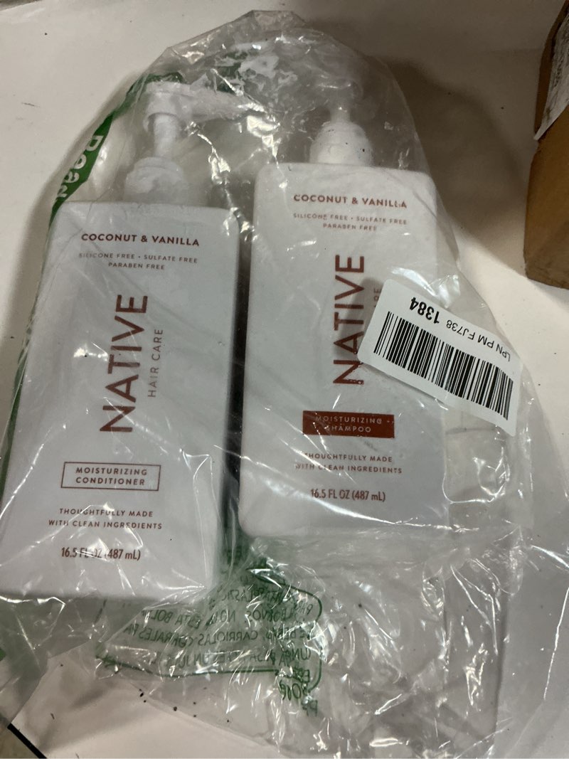Condition photo showing As Is for Native Coconut & Vanilla Shampoo and Conditioner Contain Naturally Derived Ingredients | All Hair Types, Color & Treated, Fine to Dry Damaged, Sulfate & Dye Free - 2-Pack
