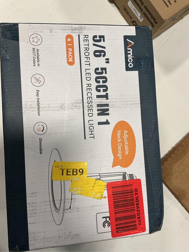 Condition photo showing New/Like New for amico 5/6 inch 5cct led recessed lighting 6 pack, 12w=100w, 950lm adjustable can lights, 2700k/3000k/4000k/5000k/6000k selectable, dimmable, ic & damp rated, retrofit installation - etl & fcc