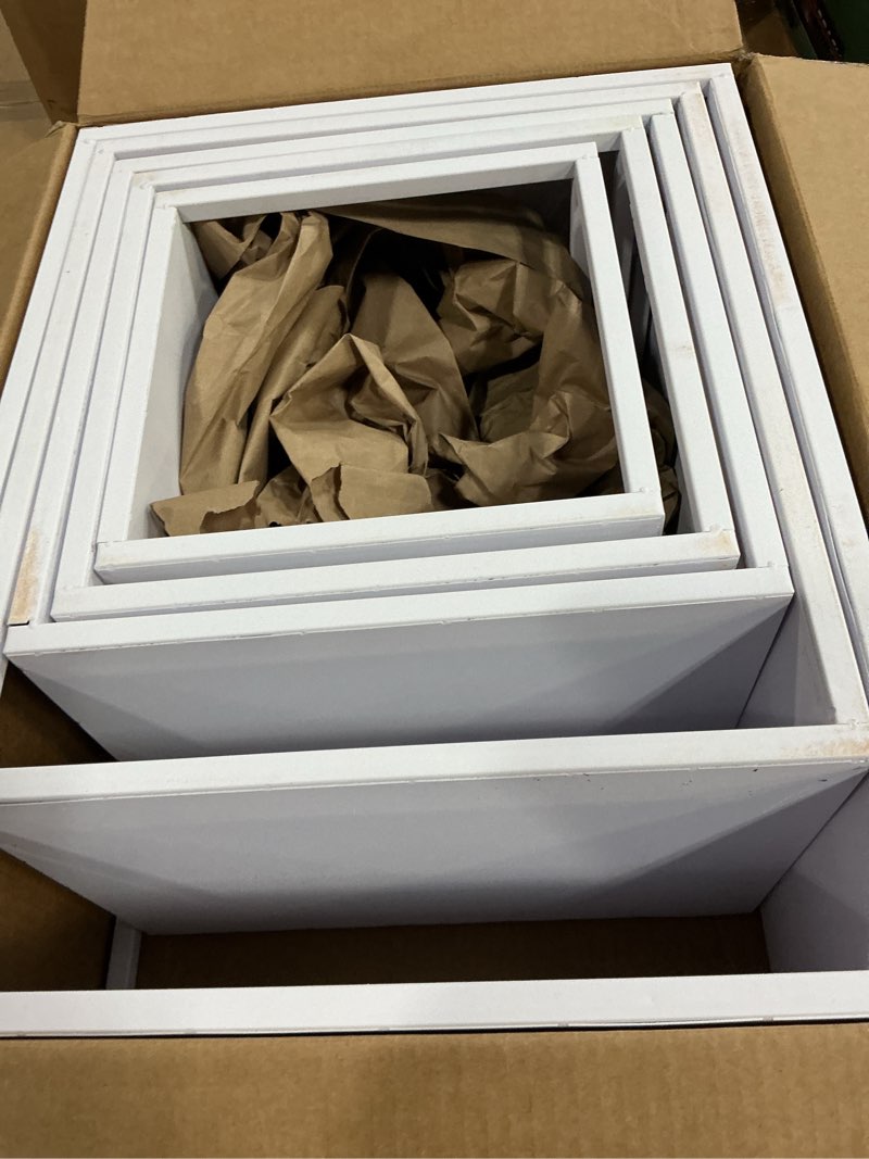 Condition photo showing Good Condition for geometric book shelf 5 tier, white metal bookshelf 67 inch, mordern narrow bookcase, skinny corner bookshelves for bedroom, living room, office, home decor