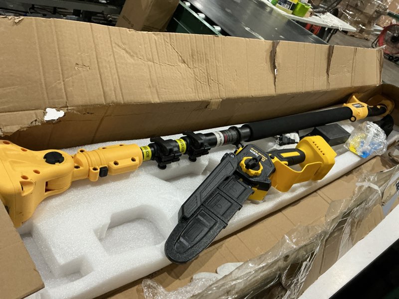 Condition photo showing As Is for gisam 2-in-1 cordless pole saw, 8 inch brushless pole chainsaws mini handheld chainsaw with 2× 21v batteries, auto oiling, 15 ft max extension pole saws for tree trimming