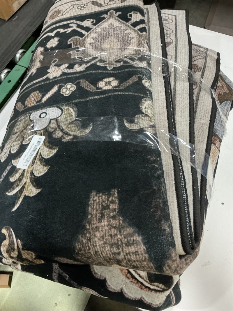 Condition photo showing As Is for Area Rugs 8'x10' Washable Non-Slip, Floral Vintage Distress Print Pattern Medallion Carpet for Living Room Bedroom Dining Room, Black Brown Neutral Dark Tan Black/Neutral 8' x 10' (Rectangular)