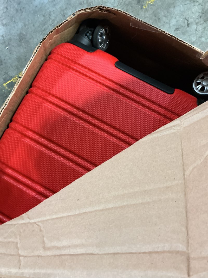 Condition photo showing As Is for rockland melbourne hardside expandable spinner wheel luggage, carry-on 20", red red carry-on 20"