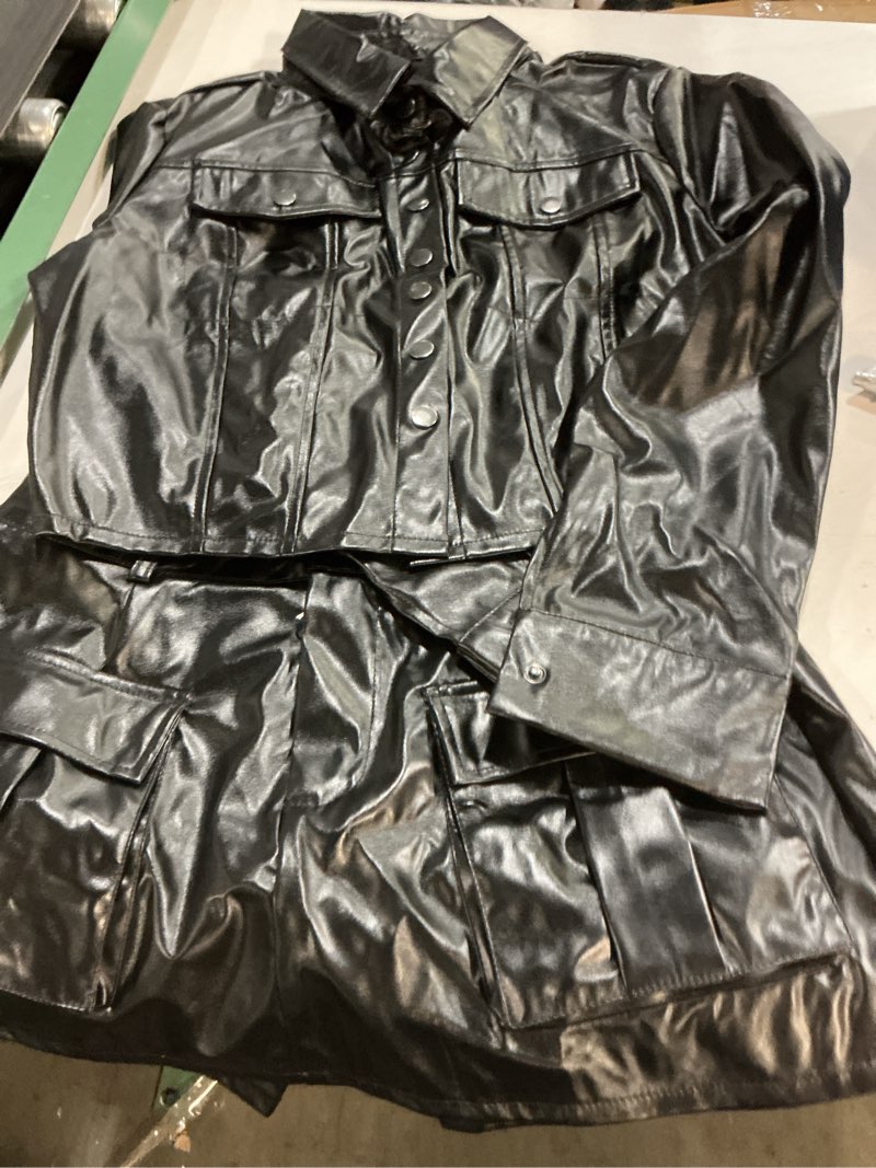 Condition photo showing item condition for Womens PU Leather Two Piece Outfits Long Sleeve Buttons Crop Jacket Top Cargo Mini Shorts with Pockets Leather Sets Black Medium