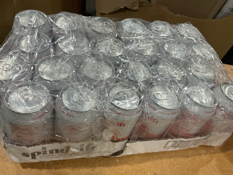 Condition photo showing New/Like New for best by may 7. 2026spindrift sparkling water, grapefruit flavored, made with real squeezed fruit, (only 15 calories per can), 12 fl oz (pack of 24) grapefruit 12 fl oz (pack of 24