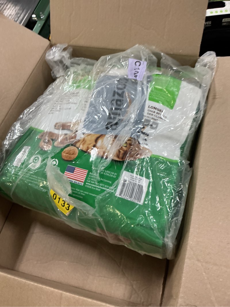 Condition photo showing As Is for naturally fresh cat litter made from walnut shells, quick-clumping, unscented, upcycled, easy scooping, sustainable, 30 lbs
