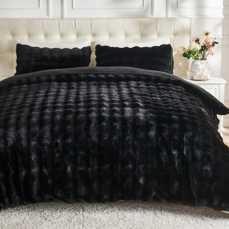 lotus karen fluffy comforter set cover set-rabbit fluff faux fur duvet cover king size,black plush f