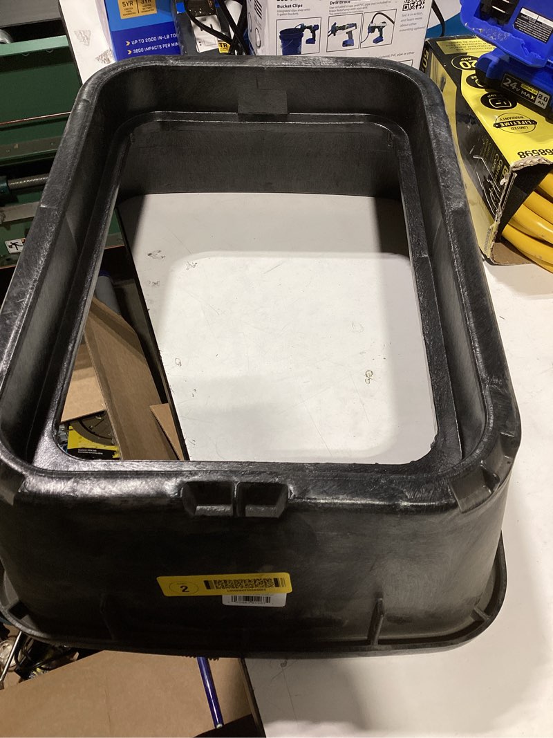 Condition photo showing As Is for nds 19-in l x 14-in w x 6-in h rectangular valve box missing parts