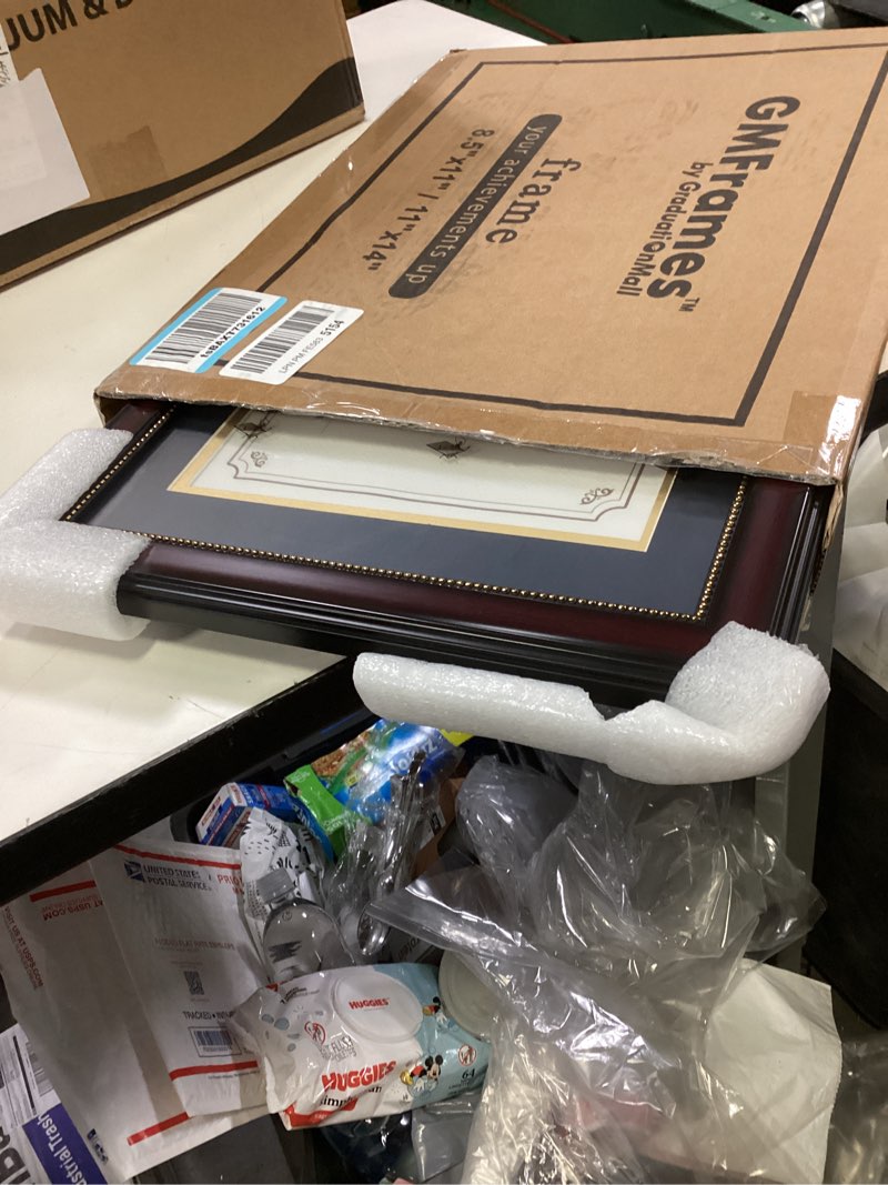 Condition photo showing Good Condition for GraduationMall 8.5x11 Diploma Frame with Black over Gold Mat or Display 11x14 Document without Mat, UV Protection Acrylic, Mahogany with Gold Beads Mahogany With Gold Beading 11x14 or 8.5x11 with Mat