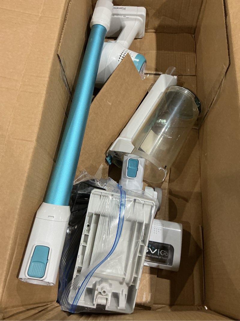 Condition photo showing As Is for kenmore ds4065 cordless stick vacuum 1l capacity lightweight cleaner 2-speed power suction led headlight 2-in-1 handheld for hardwood floor, carpet & dog hair, blue, ds4065