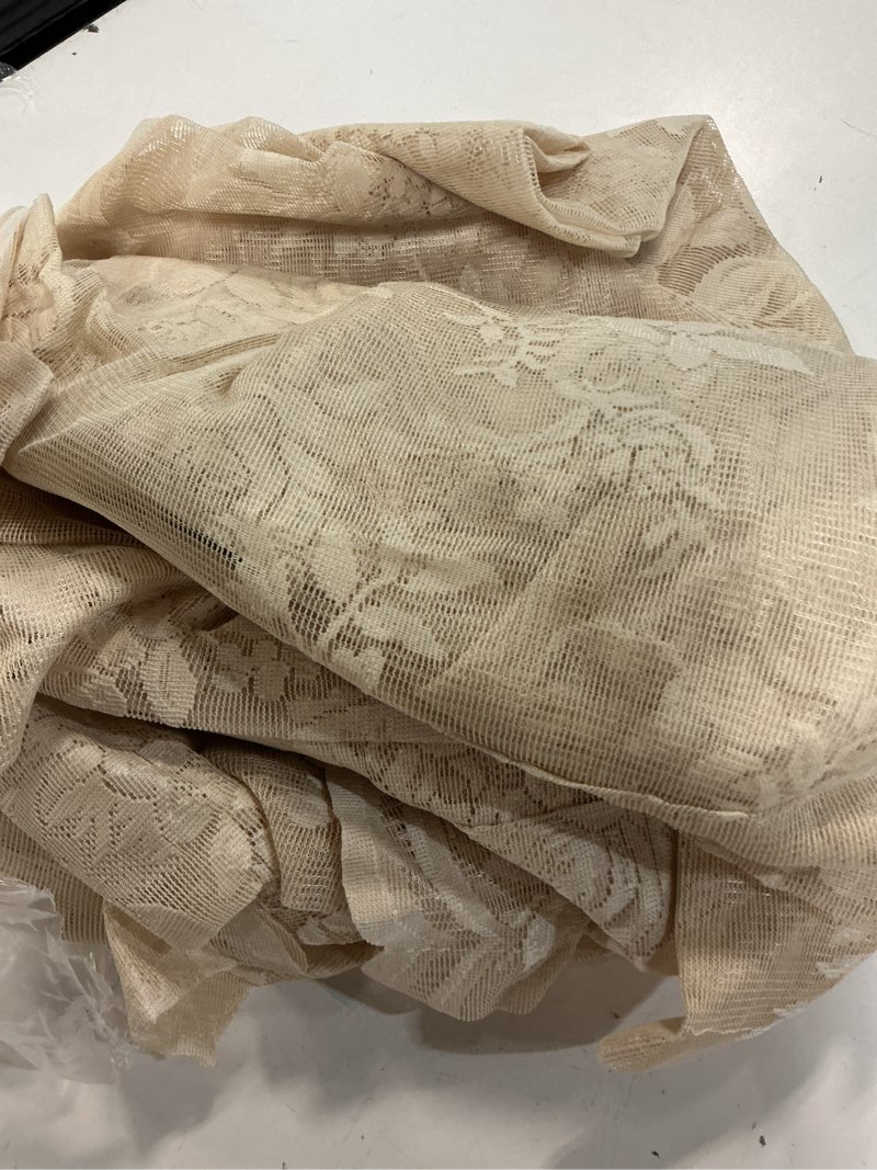 Condition photo showing Good Condition for seekright beige lace curtains 84 inches long victorian floral sheer curtains for living room bedroom decor drapes rod pocket light filtering french window curtains 2 panels set for dining room, 52x84 52"w x 84"l (pack of 2) beige