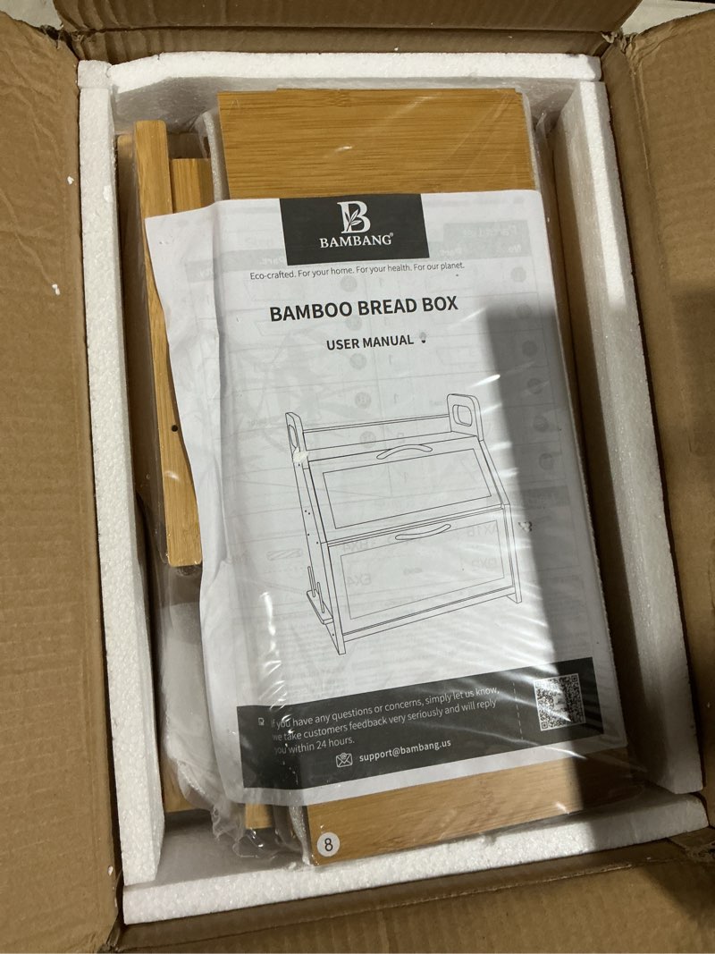 Condition photo showing Good Condition for bambang extra large bread box, double layer bread box for homemade bread, bamboo wooden bread storage container with tool holder & handles & window, assembly required(14.9" x 11" x 15.3") natural l-natural