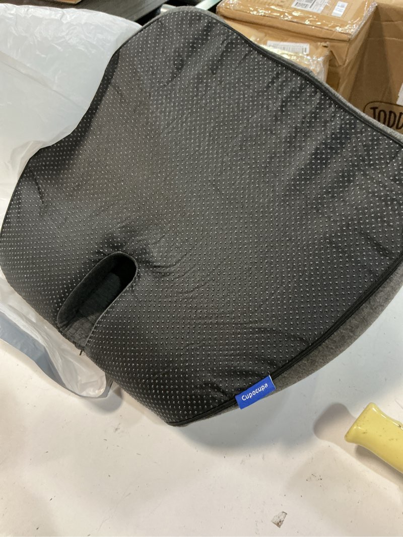 Condition photo showing As Is for seat cushion for car truck driver, memory foam seat cushion with adjustable strap,ergonomic lumbar/back support & sciatica relief for long drives, orthopedic cushion for office chair, car, semi truck dark grey