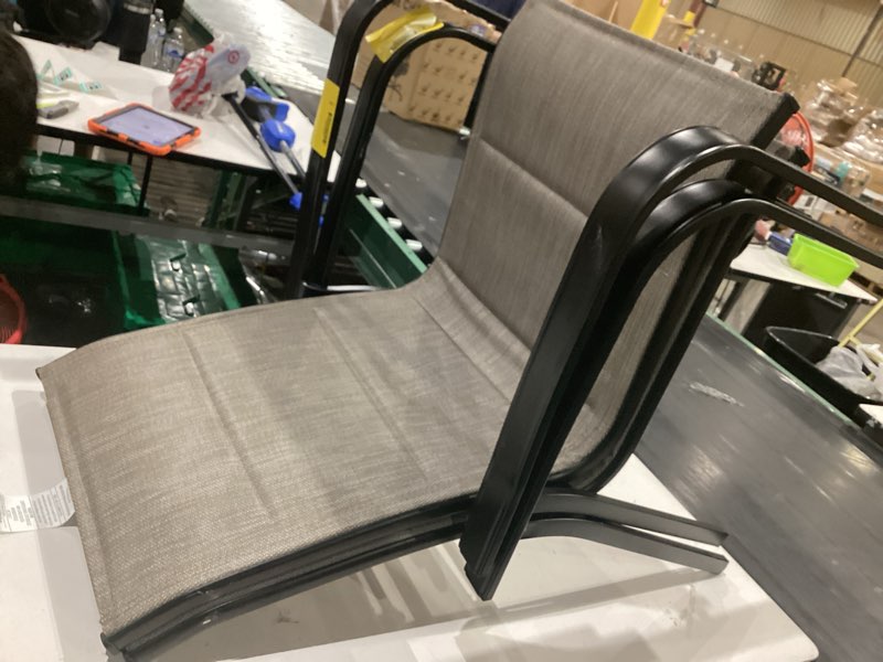 Condition photo showing Good Condition for 2 style selections pelham bay stackable black metal frame stationary dining chairs (2 pcs)