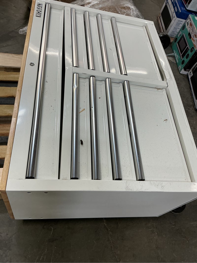 Condition photo showing As Is for kobalt 18.1-in w x 37.2-in h 9 -drawers rolling white wood work bench