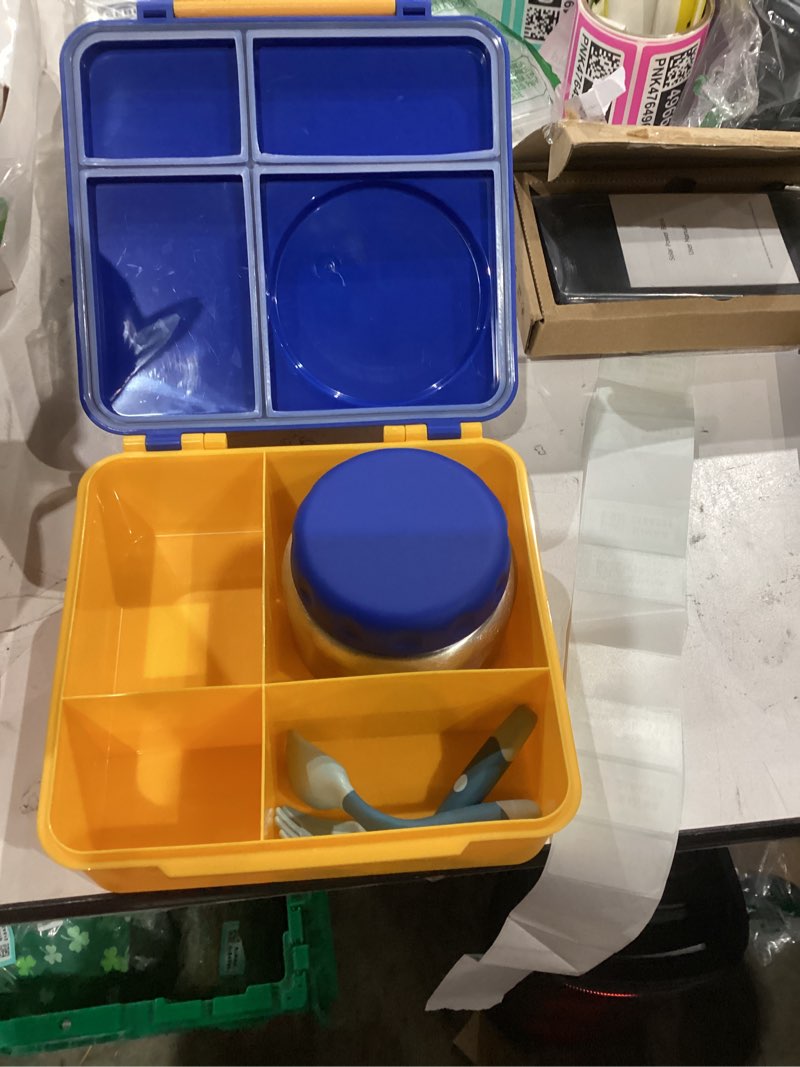 Condition photo showing Good Condition for Bento Box for Kids - Leak-Proof Bento Lunch Box with Insulated Thermos Food Jar - 4 Compartments, 1 Removable Divider, 1Spoon, 1 Fork - Dishwasher Safe, BPA-Free (Blue)