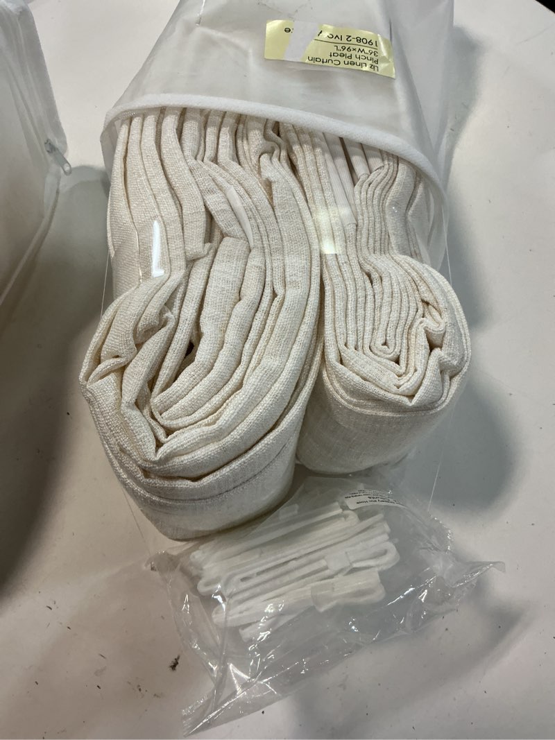 Condition photo showing New/Like New for twopages liz linen pinch pleat blackout curtain 96 inch long for bedroom | linen texture room darkening curtain, thermal insulated blackout drapes with hooks, ivory whit, 36"wx96"l, 1 panel 36"w x 96"l (pack of 1) 1908-02 ivory white