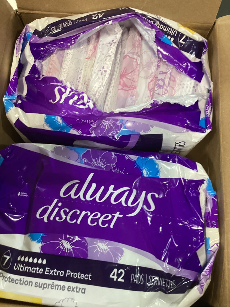 Condition photo showing As Is for Always Discreet Ultimate Extra Protection 7 Drop Base Pads - 84ct