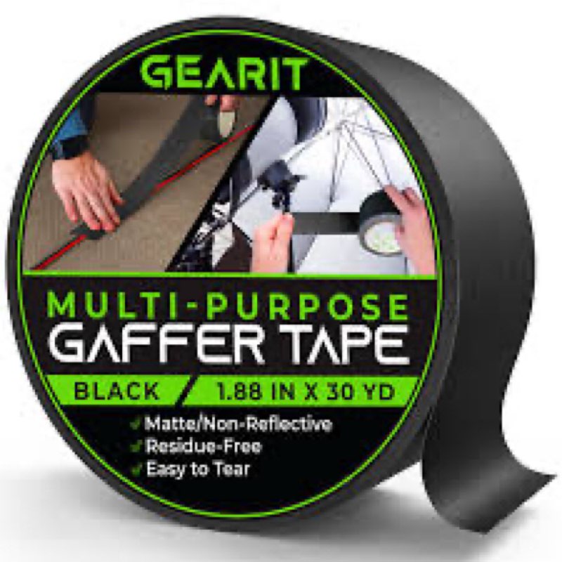 GEARit Gaffer Tape (6-Pack, 1.88in, 30yd Each) black Gaffers Tape, Heavy-Duty Waterproof, Easy to Tear by Hand, Multipurpose Gaff, Non-Reflective Matte - 2 Inch, 6 Roll, 90 Feet 1.88in (6-Pack) black 