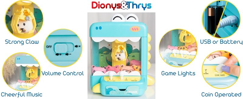 claw machine for kids - mini arcade game - vending machine - candy grabber toys - silent mode, light