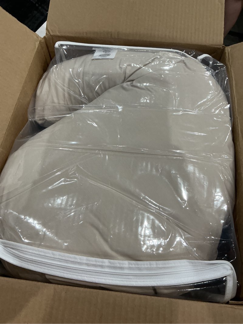 Condition photo showing Good Condition for boppy cuddle pillow with 100% organic cotton removable cover, hypoallergenic fiber fill, contoured for support for side sleeping, relieve shoulder pressure, align hips for lower back pain, biscuit