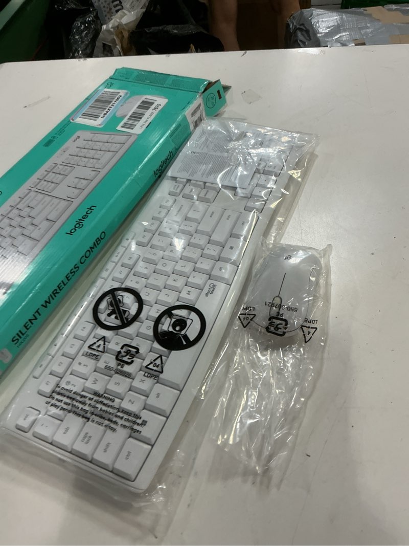 Condition photo showing As Is for logitech mk295 wireless mouse & keyboard combo with silenttouch technology, full numpad, advanced optical tracking, lag-free wireless, 90% less noise - off white off-white