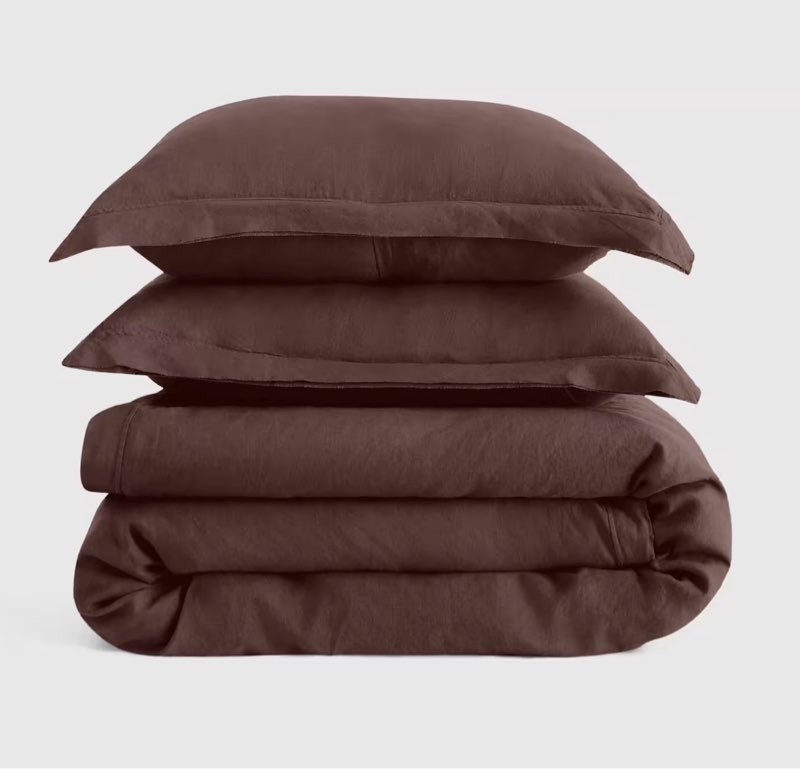 quince european linen double flange duvet cover coffe  queen 