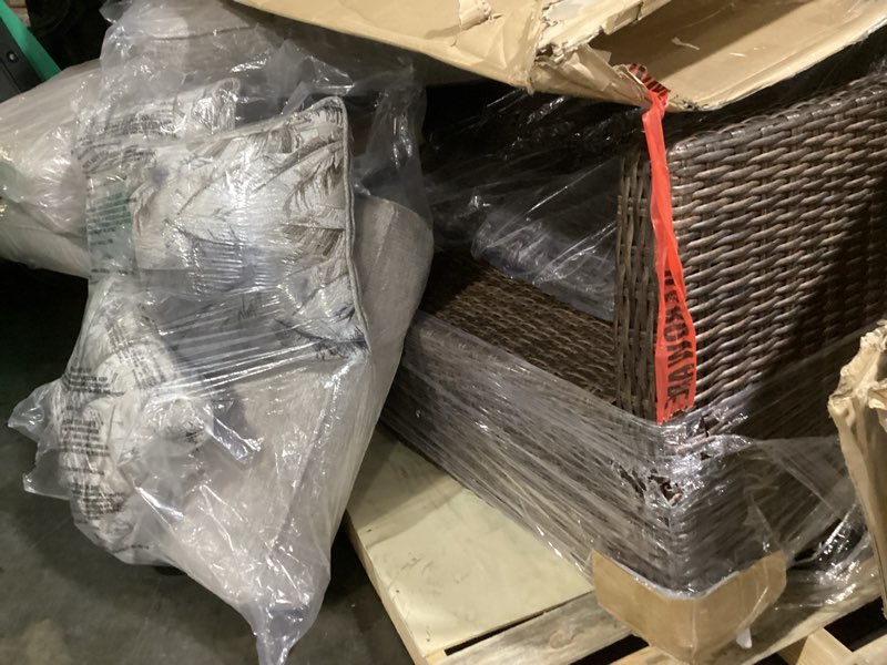 Condition photo showing Good Condition for (Similar)Patio Furniture Set 3 Piece Outdoor Sectional Sofa Set with Wicker Couch, Ottoman, Patio Table with Storage All-Weather Non-Slip Cushions and Waterproof Covers, Khaki Square Table Khaki