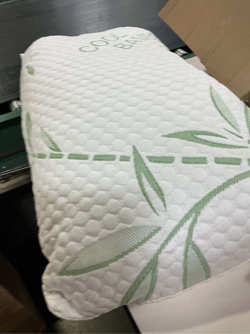 Condition photo showing As Is for shredded memory foam pillows, cooling pillows king size set of 2 adjustable firm bamboo bed pillows for hot, side, back and stomach sleepers