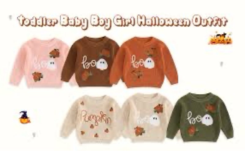 Toddler Baby Halloween Sweater Ghost Pumpkin Letter Embroidery Knit Pullover Costume Fall Winter Clo