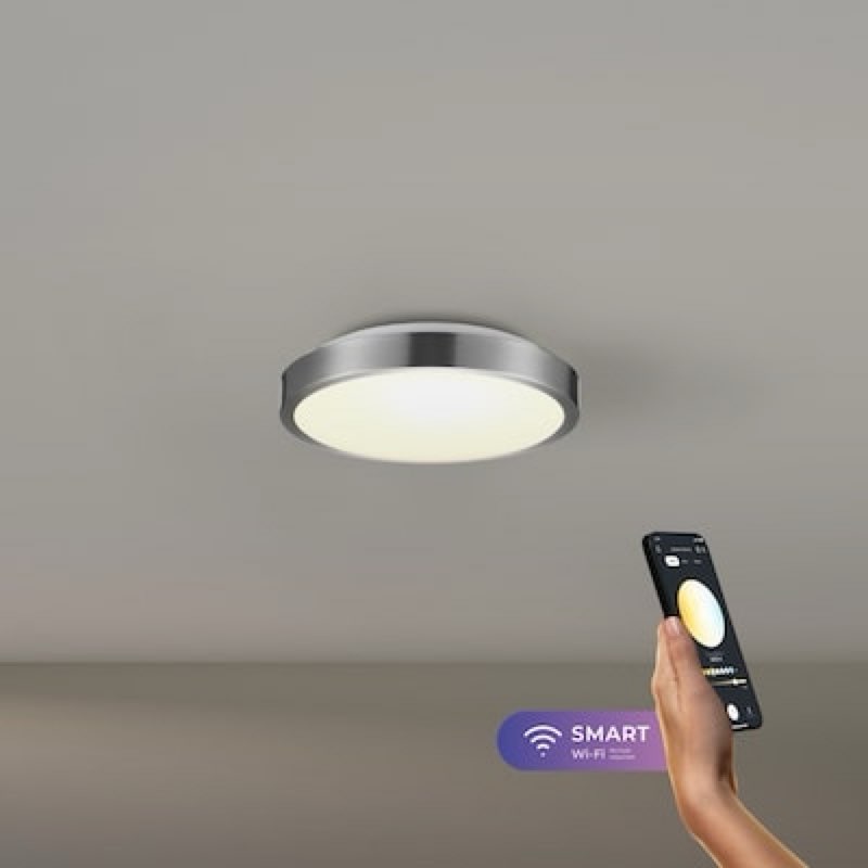 100+ bought last week Globe Electric Dean 11-in Brushed Nickel Indoor Smart LED RGBW Flush Mount Light with Plast