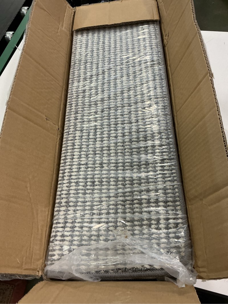 Condition photo showing Good Condition for Bullnose Stair Treads for Wooden Steps: 14 Pcs Washable Non Slip Stair Ruuner Peel and Stick Adhesive Indoor Step Covers Staircase Protector 29.5"x9.5"x1.5" Grey and White 29.5"x9.5"x1.5" Grey and White 14