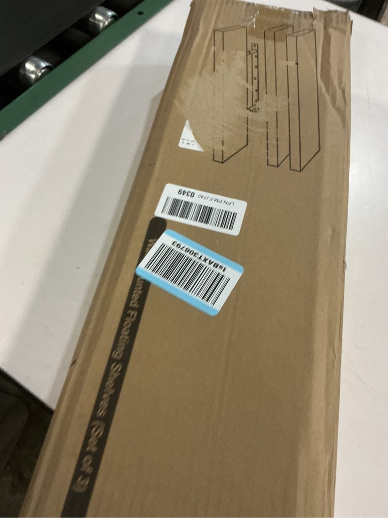 Condition photo showing New/Like New for BAYKA Floating Shelves for Wall, 22.5 Inch Rustic Wood Wall Mounted Shelving for Bathroom, Bedroom, Living Room, Kitchen & Book, Hanging Display Decor Shelf with 22 lbs (Rustic Brown,Set of 3)