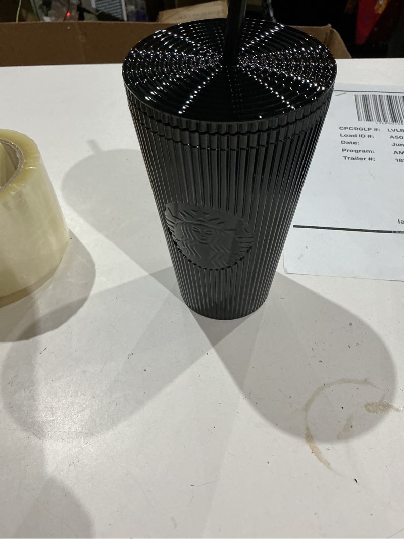 Condition photo showing Good Condition for starbucks 2024 black pleated metallic plastic cold cup - 16 oz ***item: hh81