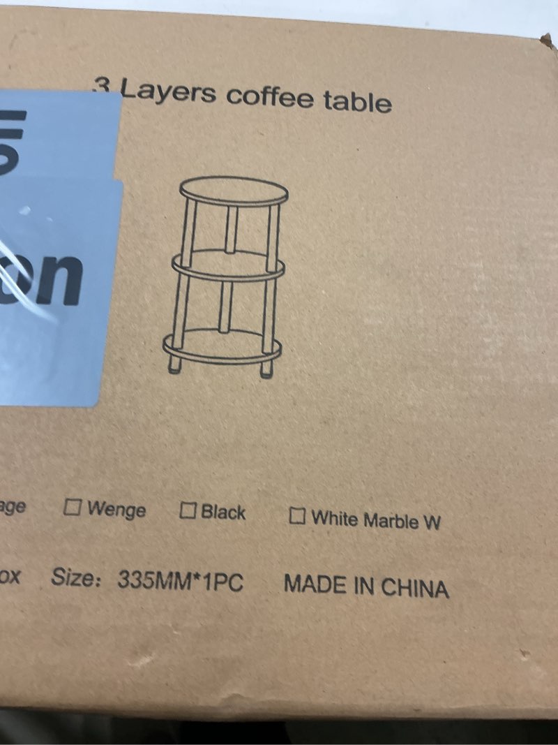 Condition photo showing As Is for xburmo round coffee table for living room - narrow side or bedside stand, industrial vintage nightstand for bedroom, or small spaces, greige 1 pack no power outlets greige