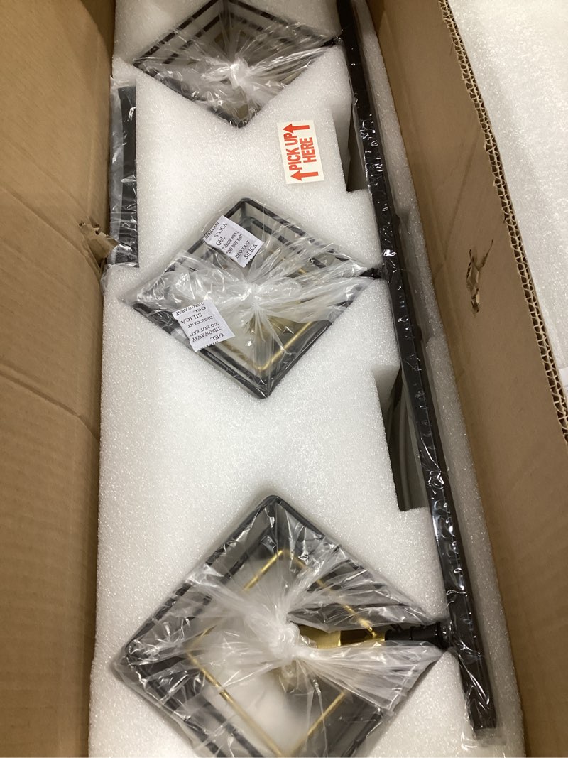 Condition photo showing Good Condition for 3 Light Vanity Light for Bathroom,Bathroom Light Fixtures Over Mirror with Rotatable 3 Cube Shades, Modern Wall Mounted Lights Matte Black,Industrial Black Vanity Light for Hallway Living Room Matte Black With Pineapple Gold 3-Lights ( 28" Width )