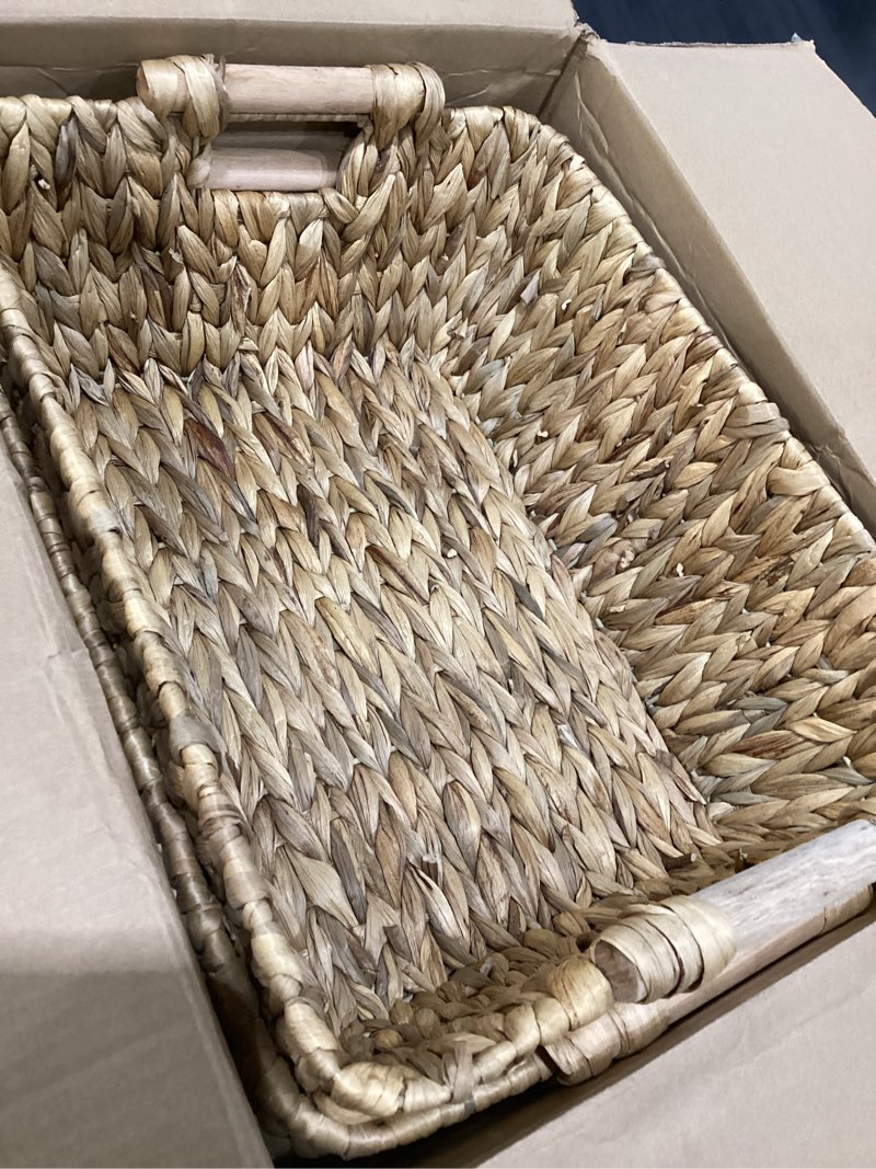 Condition photo showing Good Condition for wicker storage baskets for shelves water hyacinth woven basket with built-in handles large closet storage bins for organizing(2-pack)