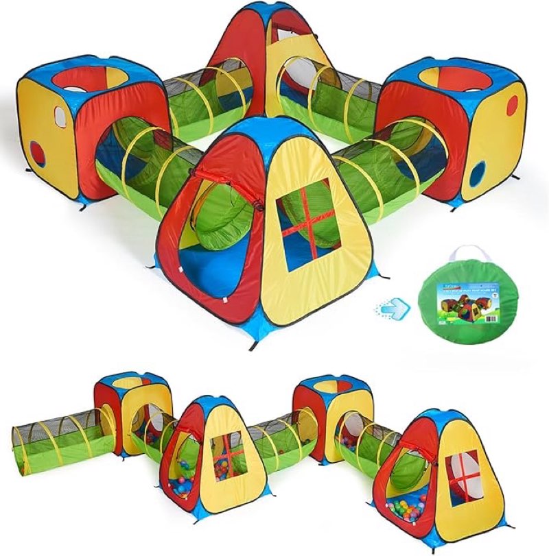 (Incomplete) UTEX 8 in 1 Pop Up Children Play Tent House with 4 Tunnel, 4 Tents for Boys, Girls, Babies and Toddlers for Indoor and Outdoor Use