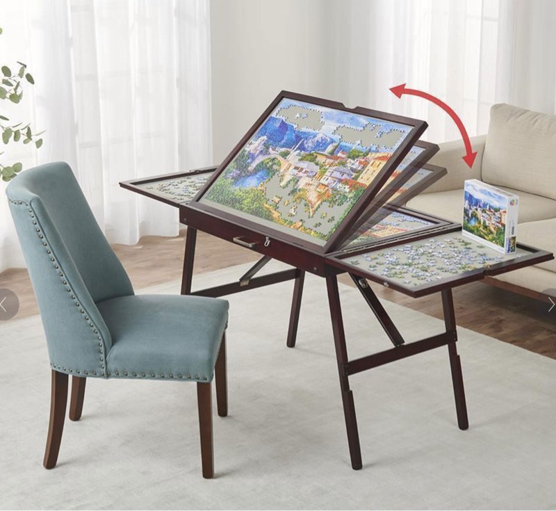 the adjustable height fold and store puzzle table