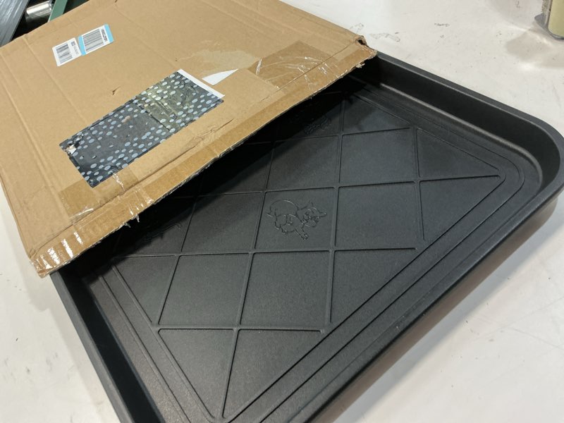 Condition photo showing Good Condition for all-weather boot tray - water-resistant plastic mud pan, pet food tray, and outdoor or indoor shoe mat for entryway by stalwart (black) small