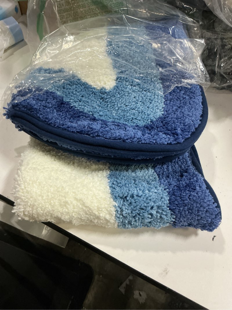 Condition photo showing Good Condition for haocoo brown long bathroom rug runner, microfiber absorbent boho bath mats for bathroom non-slip, washable soft plush shower mats for sink shower tub 18x47 inch (irregular) blue