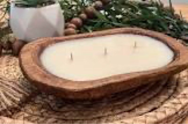 red barn candle company wood dough bowl candles | 100% natural soy wax & essential oil infused | odor eliminating + pet safe | scented candle gifts for men & women (eucalyptus, 3-wick) eucalyptus 3-wick