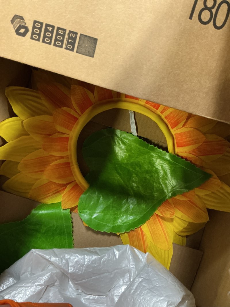 Condition photo showing Good Condition for 1 set sunflower costume for dance party festival games sunflower headgear kids funny headgear flower costume 42.00x42.00x2.00cm as shown