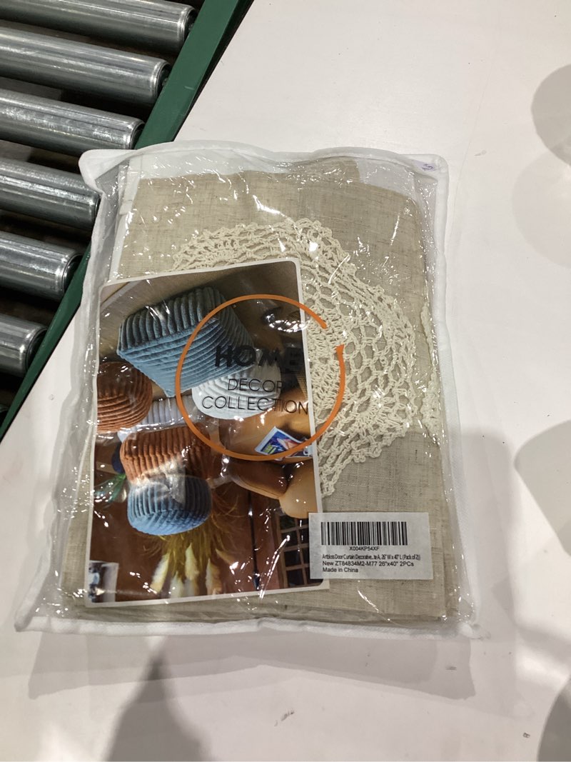 Condition photo showing New/Like New for Door Curtain Half Blackout Window Curtains Macrame Privacy Farmhouse Door Curtains for Patio French Door Front Door Sidelight Curtain Tie up Shade 1 Panel (Linen White, 26 x 40 Inches) Linen White a 26"W x 40"L (Pack of 1)